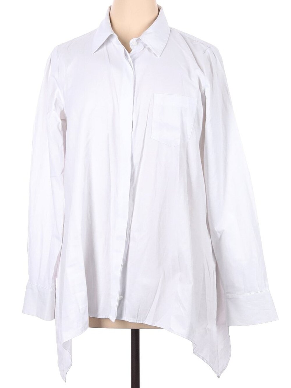 WORTH NEW YORK White Shadow Stripe Hi-Lo Cotton Blend Collared Blouse Size XL